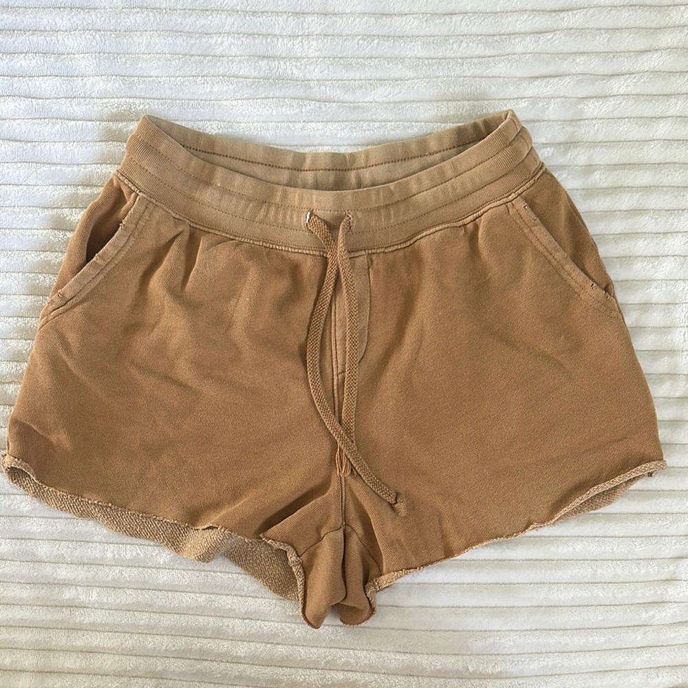 Aerie Tan Athletic Shorts with Relaxed Fit and Pleated Front